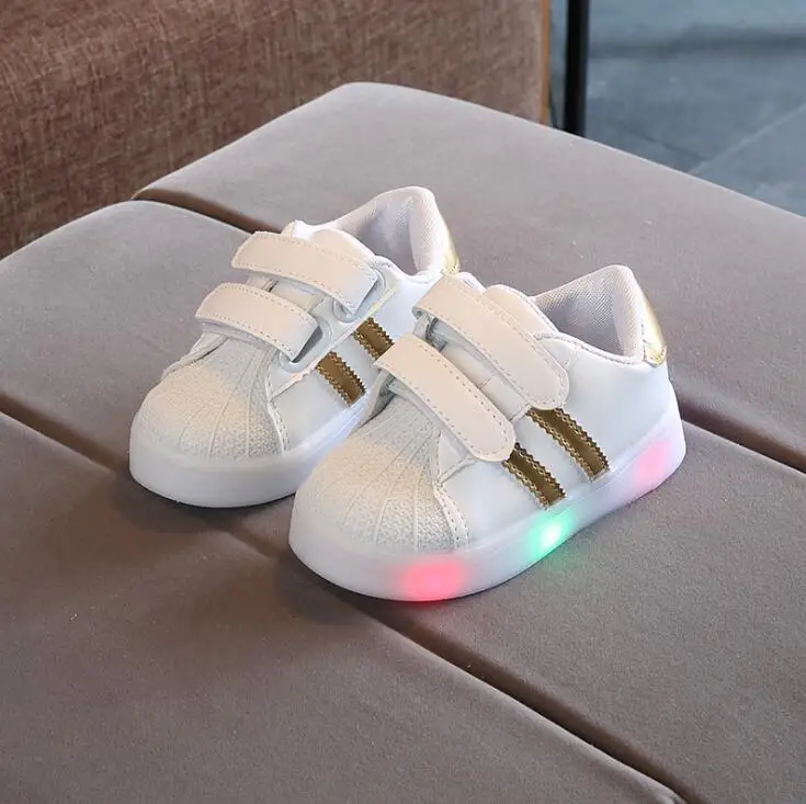 Hook-Loop LED Lighted Comfortable Sports Children Girls Boys Casual Shoes Tennis Kids Sneakers Fashionshoe Stylish - Цвет: as pictures