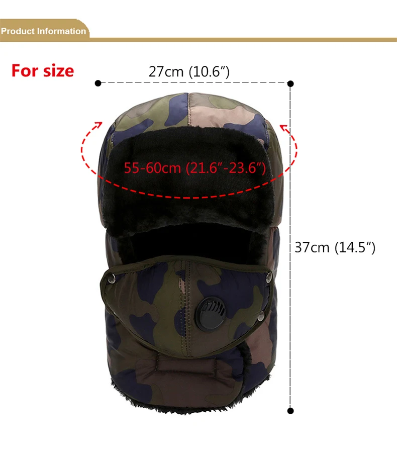Chapéu de Inverno Masculino à Prova de Vento e Quente Unisex ao ar Proteção da Orelha Hssee Oficial Autêntico Moda Camuflagem Livre Chapéu Cobertura Completa 3 Bonés de pesca