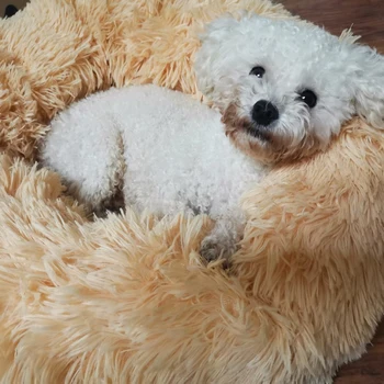 

Round Plush Dog Bed House Soft Long Plush Cat Bed Pet Dog Beds For Small Dogs Cats Nest Winter Warm Puppy Sleeping Nest Mat