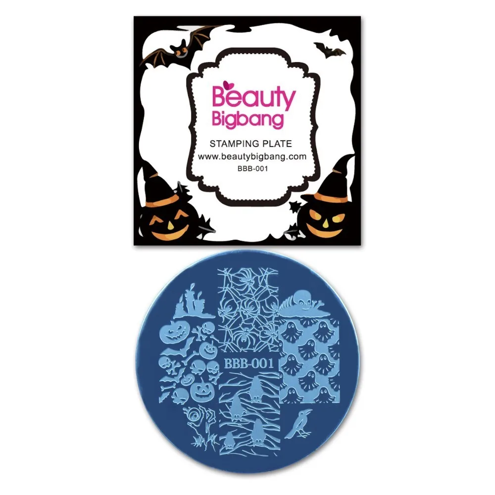 

Halloween Beauty BigBang Nail Template Pumpkin Spider Nail Stamping Plates Round Stencil Nail Plate For Nail Art Mold