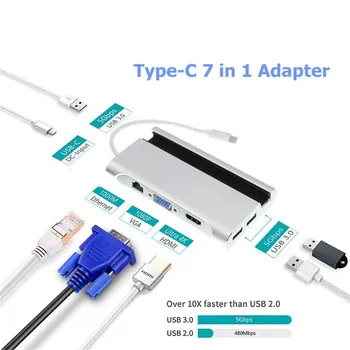 

Ouhaobin Usb 3.0 Hub 7 Port USB Type-C usb 3.0 to HDMI VGA Adapter laptop accessories For PC Computer Type-C Charger