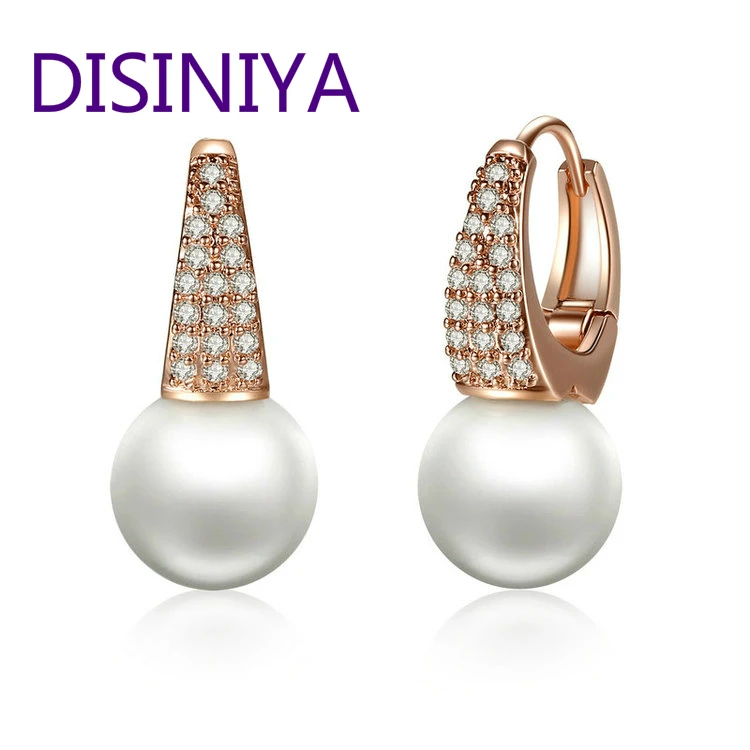 

DISINIYA Rose Gold Color Earrings for Women with Simulated Pearls & Crystals Earrings For Women In Dangle Earrings JIE060
