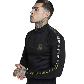 

New fashion autumn SIK silk embroidery jogging T-shirt high stretch men's slim long-sleeved T-shirt men's brand T-shirt