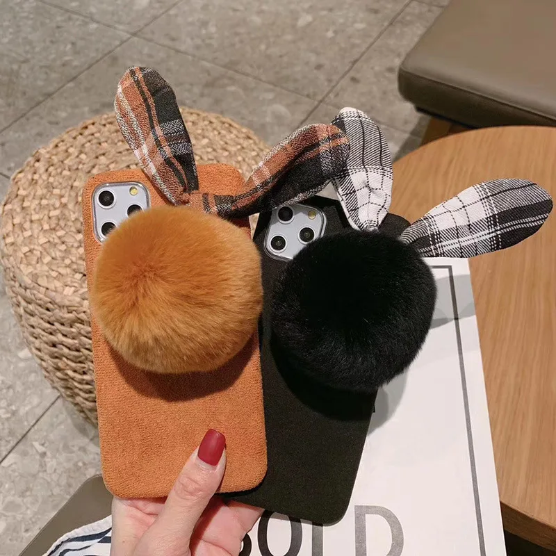 

Cute 3D Rabbit Ears Plush Phone Case For iPhone11 Pro Max 8/7Plus X XR XS MAX Protective Anti-fall Soft Phone Shell Female