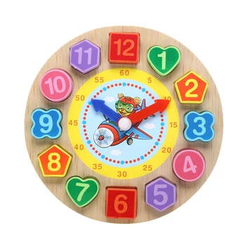 

Cartoon Threading Clock Wooden Building Blocks Geometric educatio Board Kids Child Intelligence Matching Game Toy Kid Wood Model