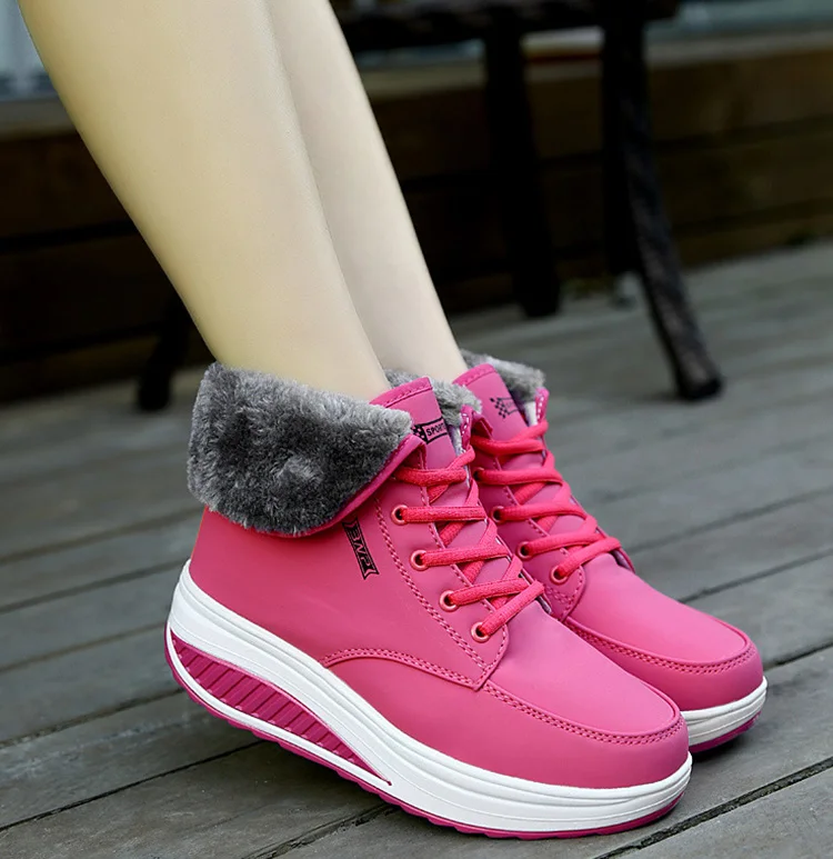 Women Boots Hot Ankle Boots Platform Snow Boot Female Winter Shoes Woman Warm Plush Swing Shoes Waterproof Short Booties