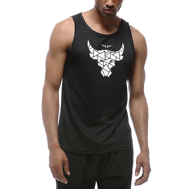 

OLOME Solid Color Loose Fitness Tank Tops for Men Bull Printed Breathable Basketball Vest Mens Quick-drying Workout Clothes