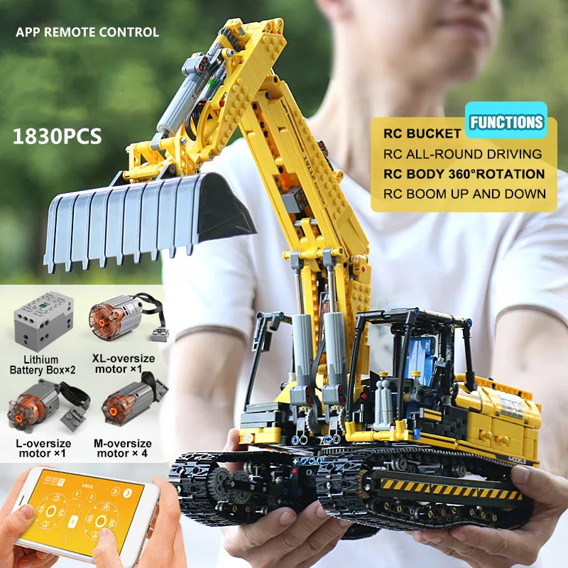 MOULD KING Motorized High-Tech Excavator truck Link Belt 250 X 3 - PF version Truck Model Building Blocks Bricks Kids toys Gifts