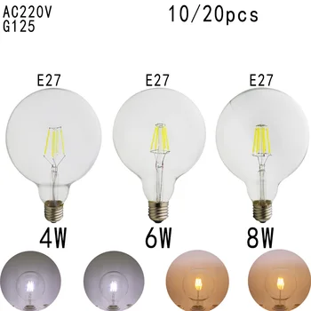 

Led Big Globe bulb E27 4W 6W 8W Vintage Edison lamp G125 AC220V transparent Glass Filament light Antique Retro lamps Warm yellow