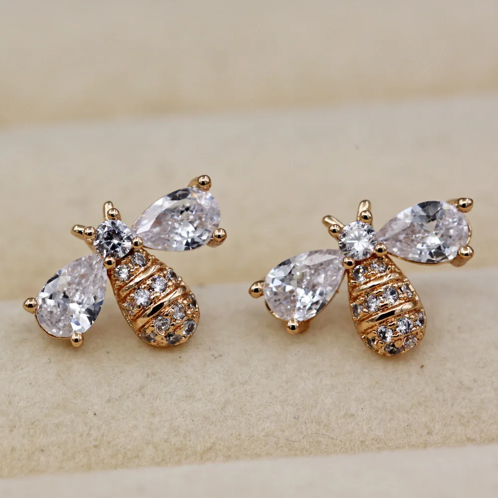 RLOPAY Fashion Women's earrings Jewelry Gold Stone Crystal Zircon Bee Earring For Women Luxury Stud Earrings Gift | Украшения и