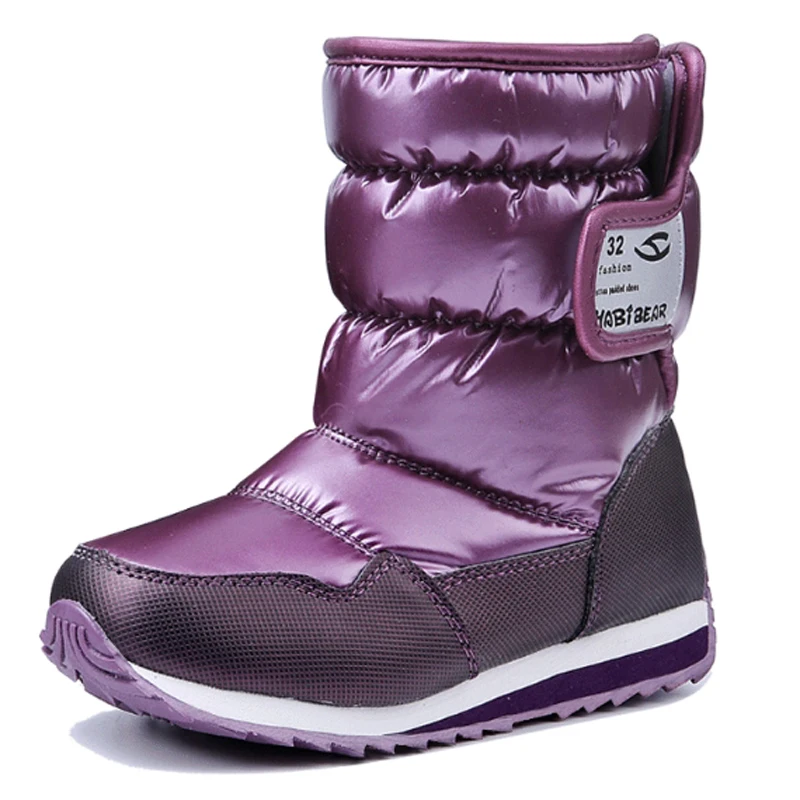 30 градусов, Россия, зимние детские теплые ботинки для девочек и мальчиков, модные мягкие теплые ботинки из искусственной кожи, водонепроницаемые новогодние кожаные ботинки - Цвет: Purple