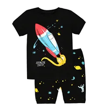 Детская домашняя одежда, костюм с короткими рукавами и шортами,, топы с космическими ракетами, штаны с космонавтом, пижамы для детей