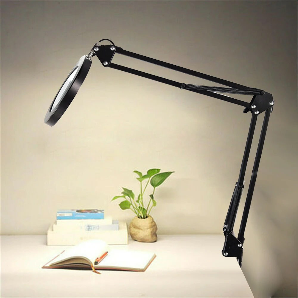 

Desk Lamp 3 Colors Dimming Table Lamp 5X Magnifier Glass With Light Stand Clamp Magnifying Lamp