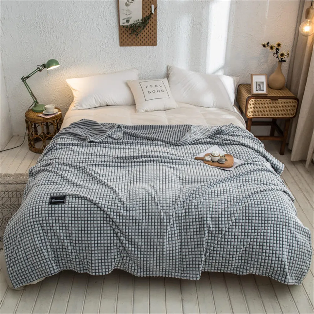 Plaid Flannel Fleece Blanket Adult Children Soft Warm Double Hairy Winter Bed Covers Throw Linen Bedspread on The Sofa Bedroom | Дом и сад