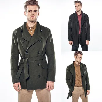 

Jacket Men куртка мужская Winter Gentleman Solid Color Pocket Sashes Edging Color Casual Long Trench Coat Wholesale Free Ship Z4