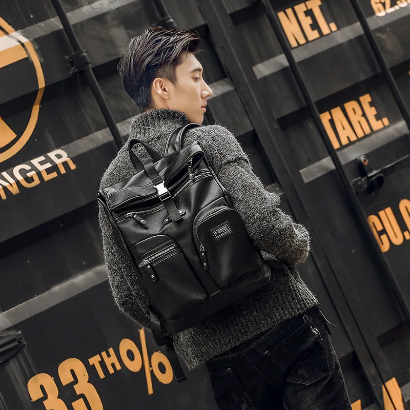 

Shoulder bag men's backpack multifunctional pu leather computer bag spring outing shoulder bag interlayer bag travel bag