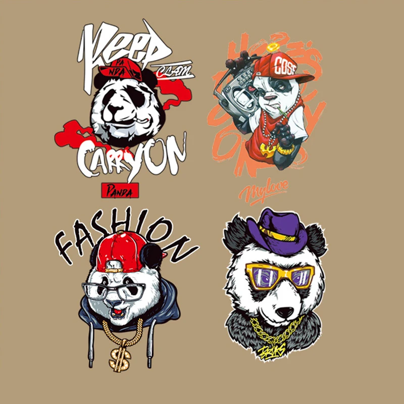 

Iron on Patches Fashion HipHop Panda Thermo Transfer for Clothes Sticker Letter Badge Washable DIY T-shirt Animal Patch Applique