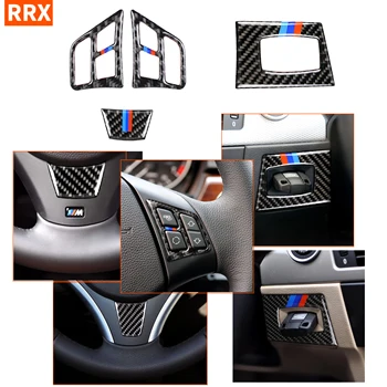 

For BMW 3 Series E90 2005-2012 Carbon Steering Wheel Button Switch Frame Cover Engine ignition keyhole Sticker Car Accessories