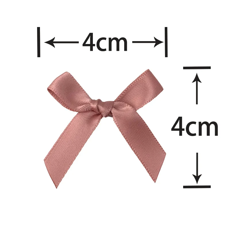 (200 Pcs) 4cm*4cm Fresh Pink Ribbon Bows Small Size Polyester Satin Ribbon Bow Flower DIY Craft Decoration