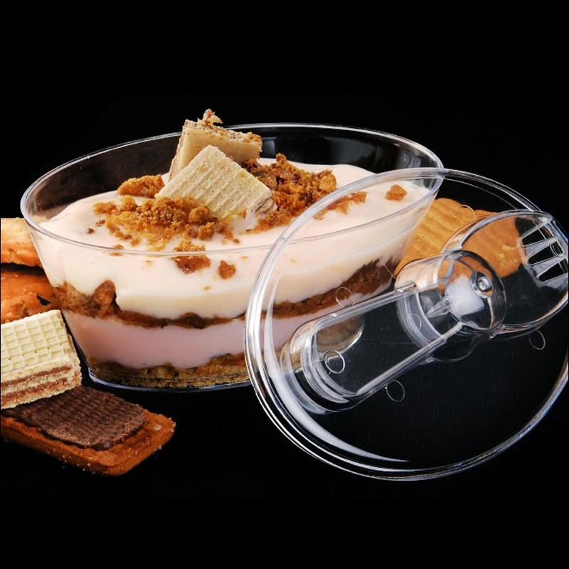 

20pcs High quatity salad ice cream cake disposable takeaway packaging plastic cup handmade dessert decor cup with lid and spoon