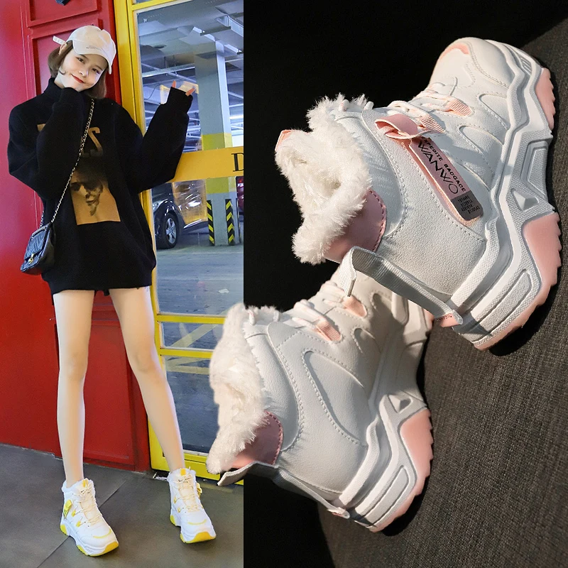 Женские ботинки; Новинка года; зимняя теплая женская обувь на шнуровке; резиновая обувь для бега; уличная Брендовая обувь; спортивная обувь; женские белые кроссовки