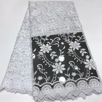 

White Embroidered African Lace Fabric High Quality 3 d flowers nigeria lace cord lace french tulle net lace for wedding dress