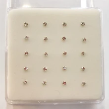 925 пробы серебро 2 мм прозрачный Кристалл Золото носа серьги-гвоздики для пирсинга носа 20 шт./компл