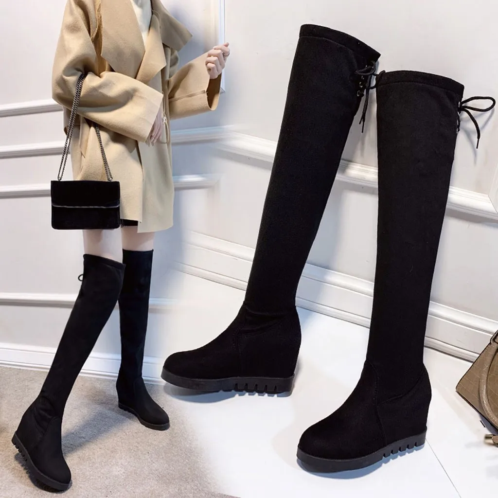2020 Spring Winter New Women's Warm Knee Elastic Boots Wedge High Large Size Student Shoes Boot long sock boots new #O17 | Обувь