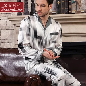 Мужская Шелковая пижама T9028, модная клетчатая пижама из 100% натурального шелка, Элегантная пижама высокого качества