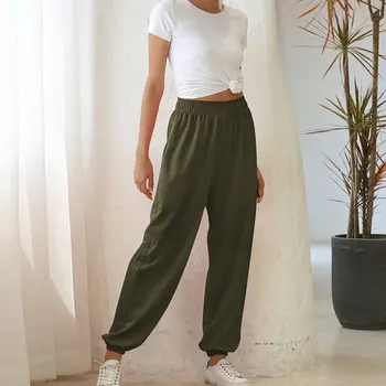 

sweatpants women 2020 summer and autumn thin casual high waist trousers solid color elastic band ladies high street wear pants