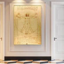 Classical Famous Vitruvian Man Study of Proportions By Leonardo Da Vinci, Poster Prints Wall Art Canvas Painting Home Decoration