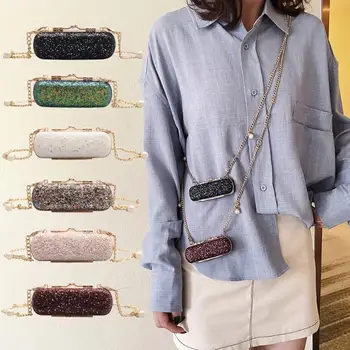 

Fashion Sequin Leather Women Shoulder Messenger Bag Lipstick Mini Chain Evening Dinner Decorative Pendant Crossbody Satchel Bags