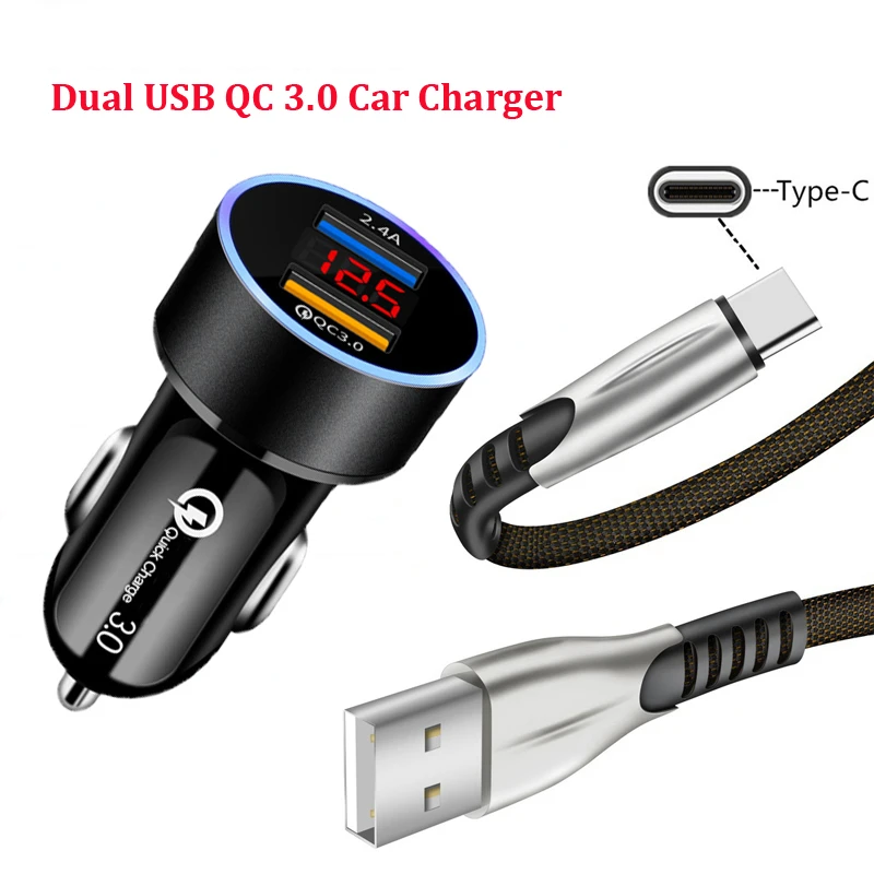 65 watt charger mobile Fast Car Charger For Samsung A21 A31 A41 A51 A71 A50 A70 M21 M31 A21S S8 S9 Type C Braided USB Cable Phone LED Display Charger usb triple socket