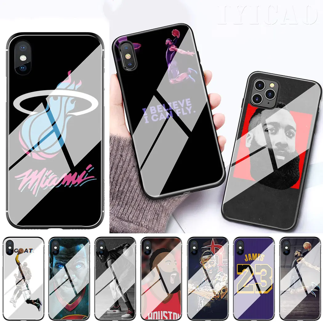 

IYICAO LeBron James Harden Tempered Glass Phone Case for Apple iPhone 11 Pro XS Max XR X 8 7 6S Plus 5S SE Cover