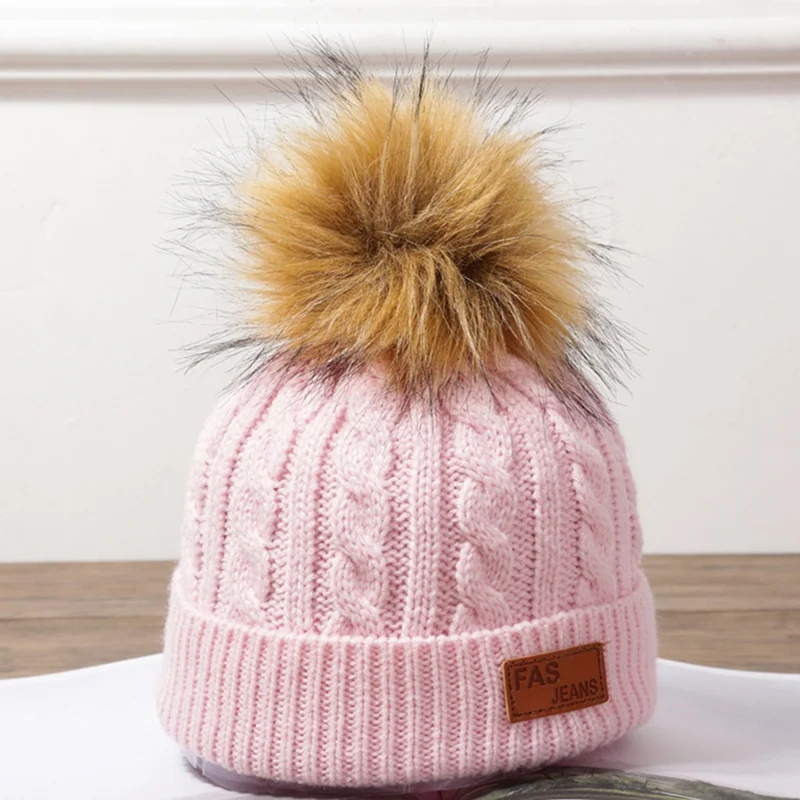 Модная женская зимняя теплая шапка с милым помпоном Skullies Beanies вязаная шапочка из хлопка Женская Лоскутная Высококачественная для девочек Bonnet1 - Цвет: Розовый