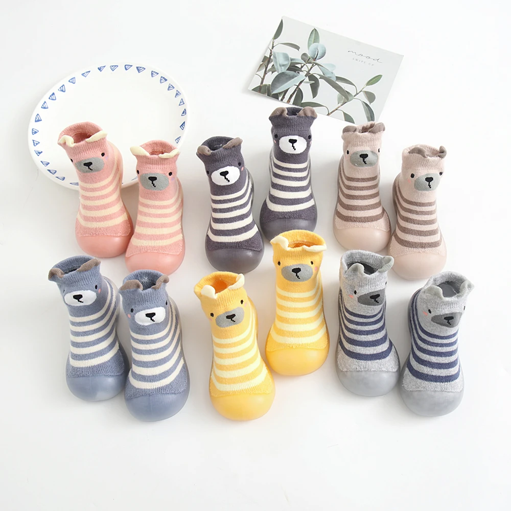 Indoor-Shoes Non-Slip Winter Todder Baby Breathable Cotton for Autum And Stripe Thick