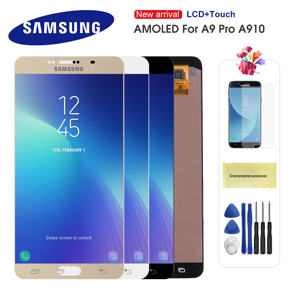 

Super AMOLED Display For Samsung Galaxy A9 Pro 2016 A910 LCD Touch Screen Digitizer Assembly For Samsung A910 A910F SM-A910F