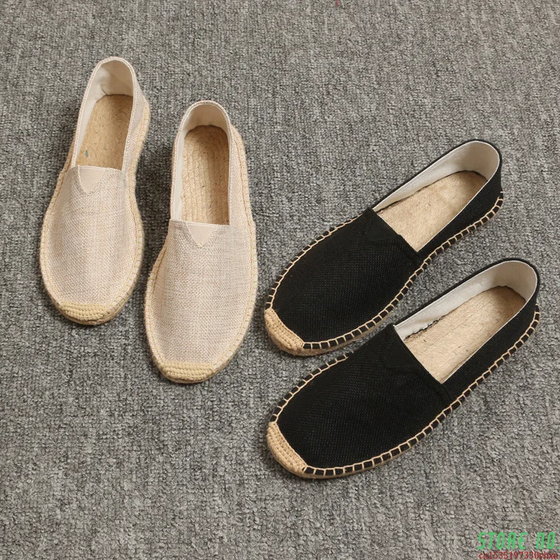 35-45 Men Fashion Flats Plimsolls Solid Canvas Shoes Casual Linen Loafers Lovers Male hemp Espadrille Fisherman A034 | Обувь