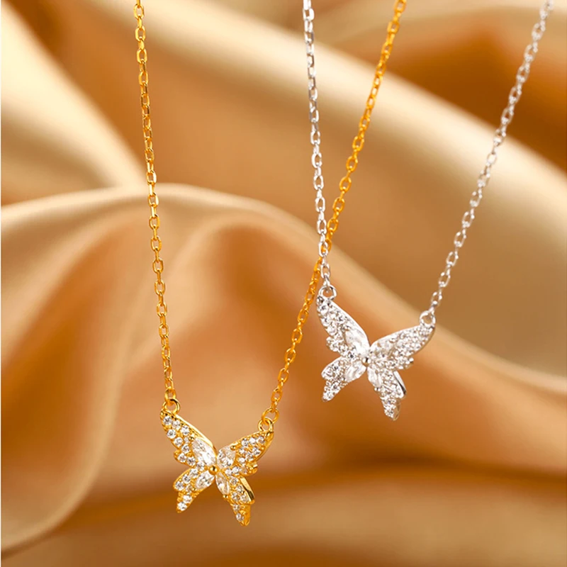 14K Solid Yellow Gold Diamond CZ Butterfly Necklace – LTB JEWELRY