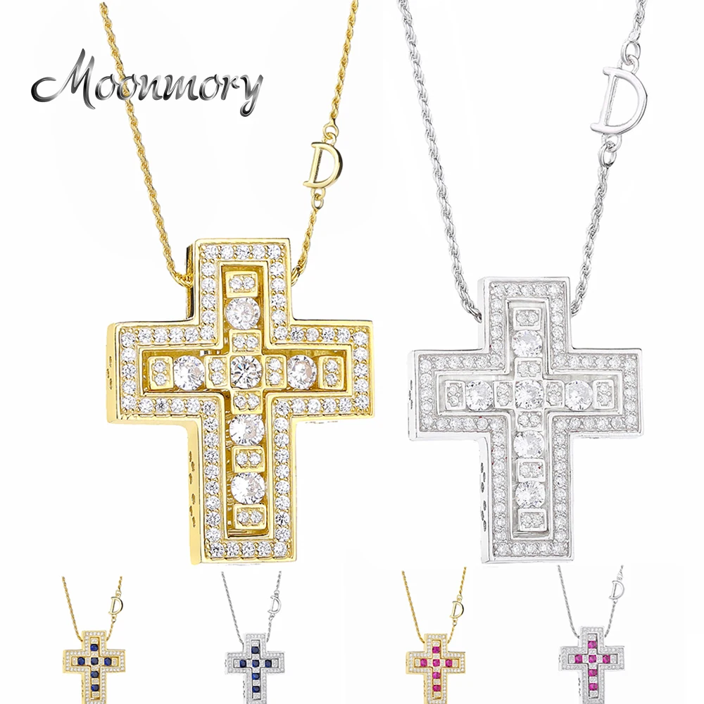 Moonmory 2019 серебро 925 пробы Belle двойной крест с цирконием CZ подвеска длинная цепочка