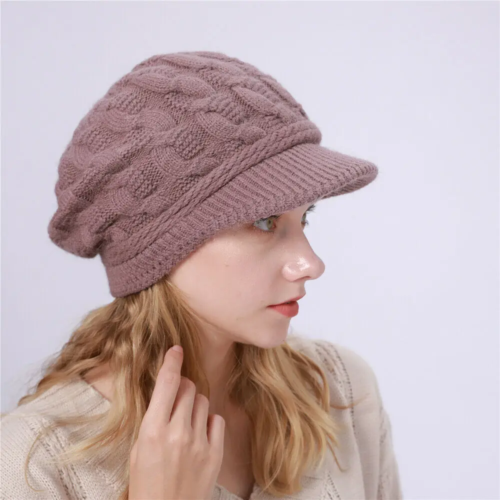 Light Purple Новинка, вязаная шапка, женские зимние шапки для женщин, дамские шапочки для девочек, лыжные плотные шапки Skullies, женская шапка, SnapBack, теплая шерстяная шапка - Цвет: Light Purple