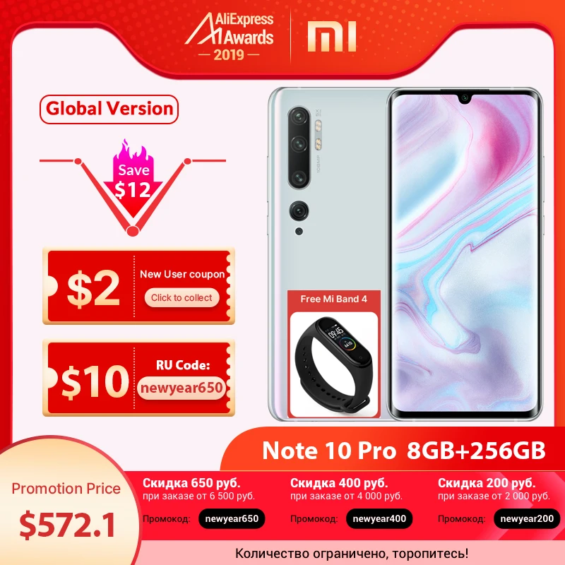 

Global Version Xiaomi Mi Note 10 Pro 8GB 256GB 108MP Penta Camera Smartphone Snapdragon 730G Octa Core 5260mAh 6.47" Cell Phone