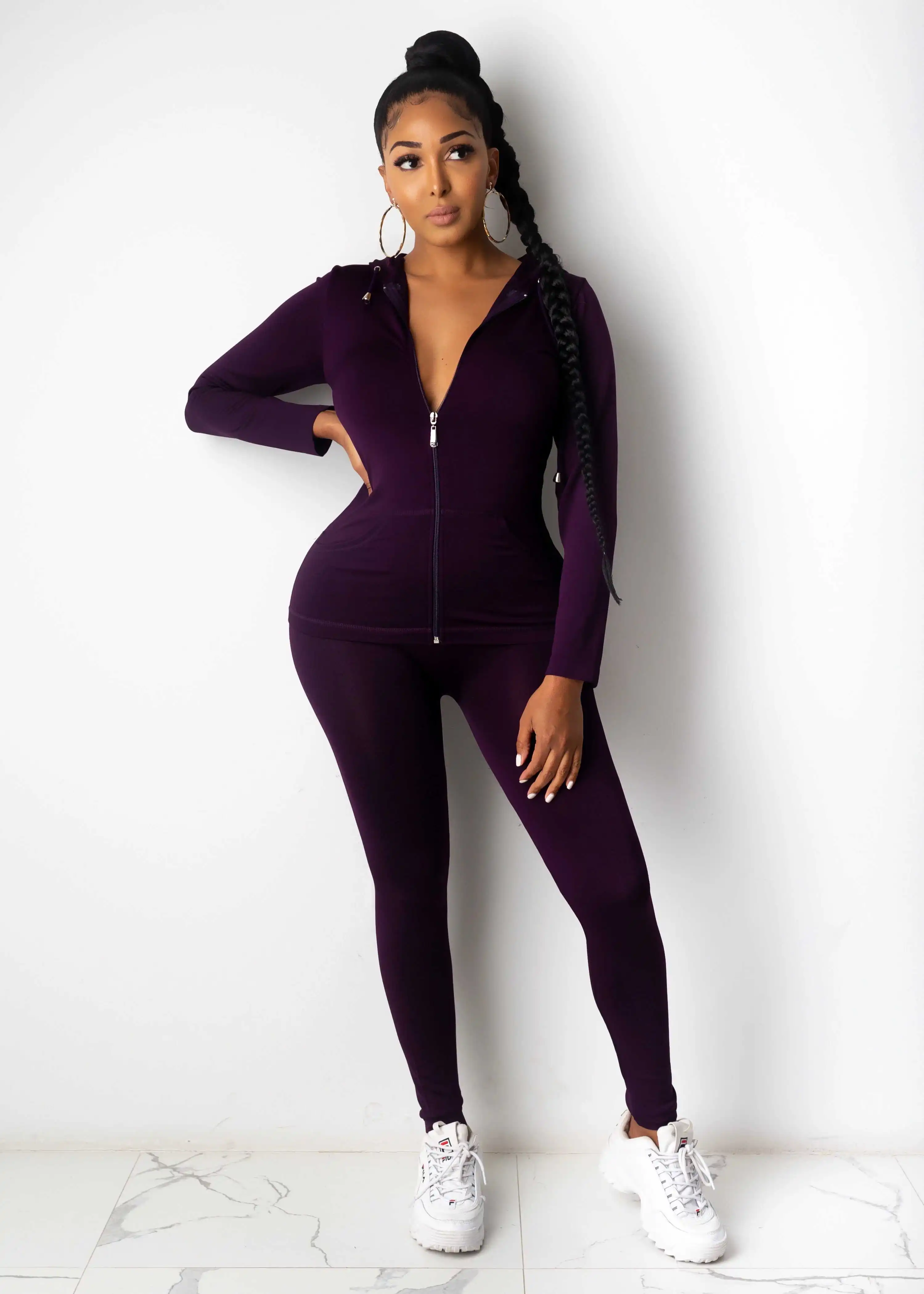 autumn two piece set women long sleeve hooded zipper pocket sporty Jackets+leggings matching sets workout stretchy outfits women's sweat suits sets Suits & Blazers