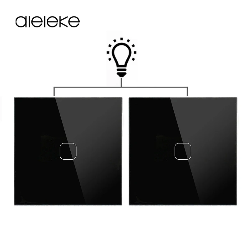 2 Pcs Eu Standard Wall Light Touch Switch 1 Gang 2 Way Crystal Glass Panel Screen Control Lamp