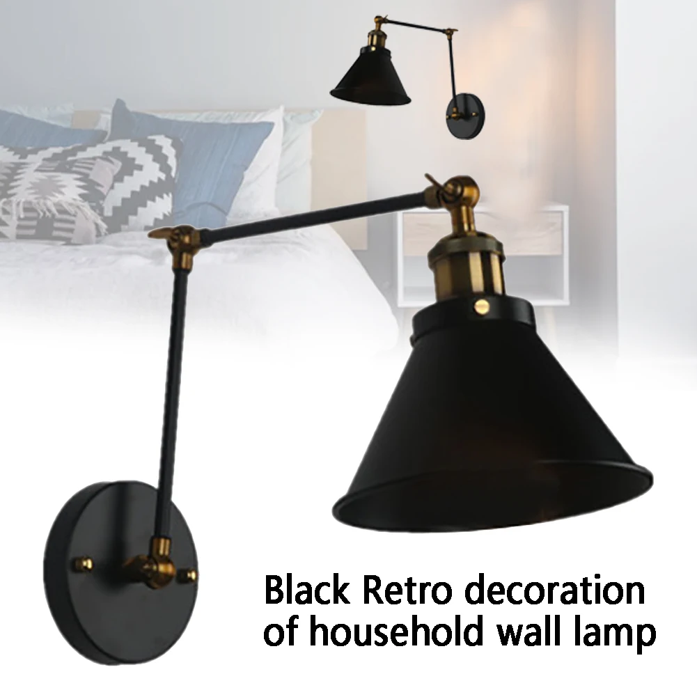 Домашний настенный светильник, бра, черный Ретро декоративный светильник для гостиной, офиса, ночной промышленный длинный рукав, для бара, кафе, регулируемые качели, для ресторана