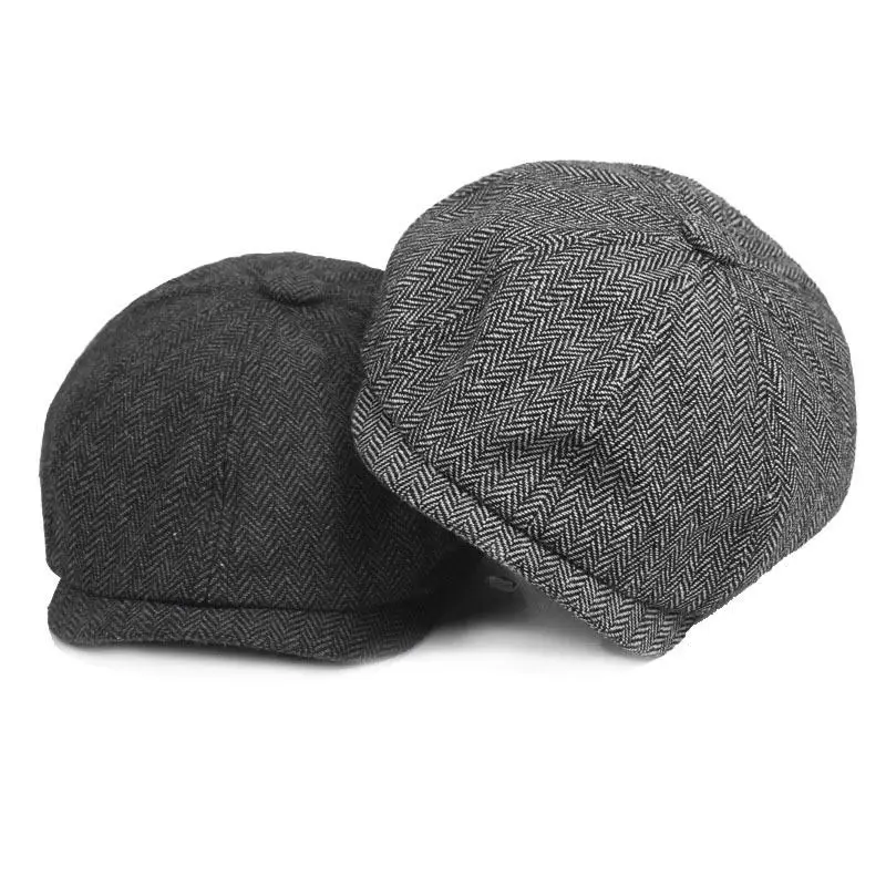 British Style Men Women Herringbone Flat Caps Autumn Winter Newsboy Cap Beret Hat Vintage Warm Octagonal Hat