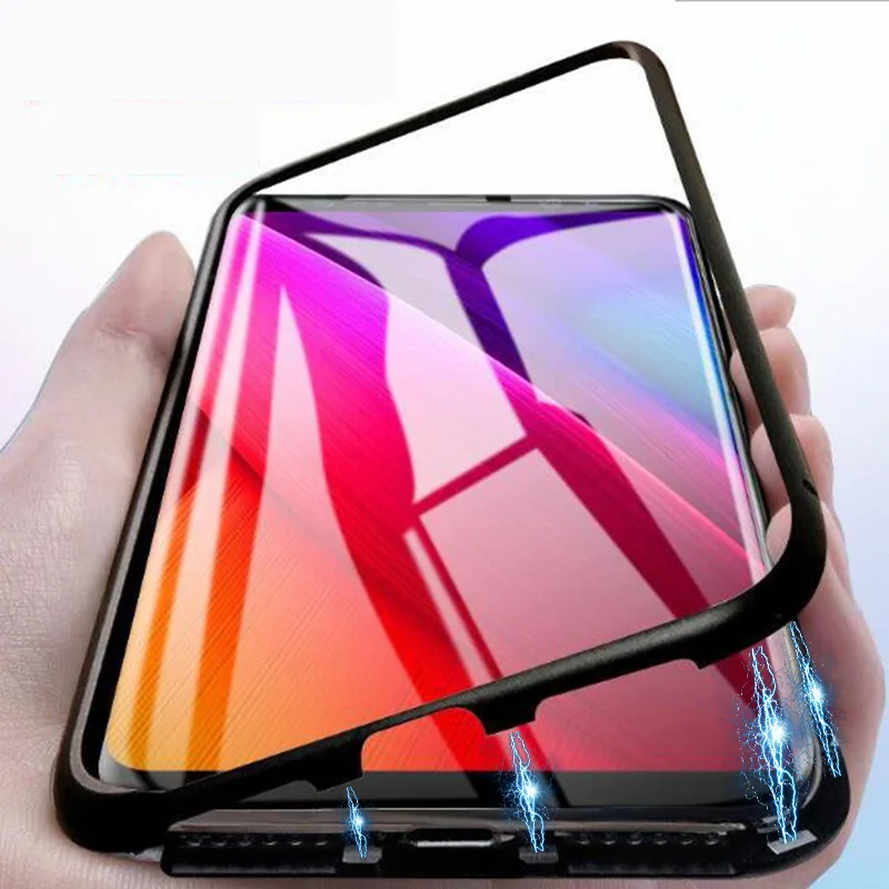 

Magnetic Adsorption Metal Case For Samsung Galaxy S8 S9 S10 Plus S10E Note 8 9 M20 M10 A30 A50 A10 M30 S8 Tempered Glass Cover