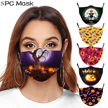 

5pc Mascarilla Adulto Unisex Facial Reutilizabl Halloween Face Mask Funny Pumpkin Head Mascaras Con Filtro Quick Dry Mascarillas