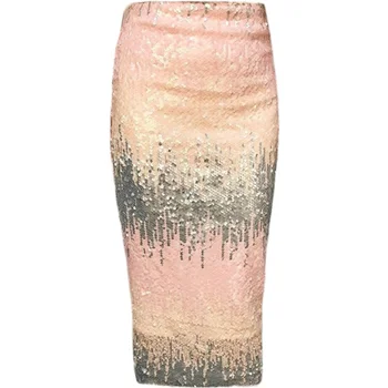 

2020 spring Summer sequined pencil skirt women high waist slim package hip shinny split skirt