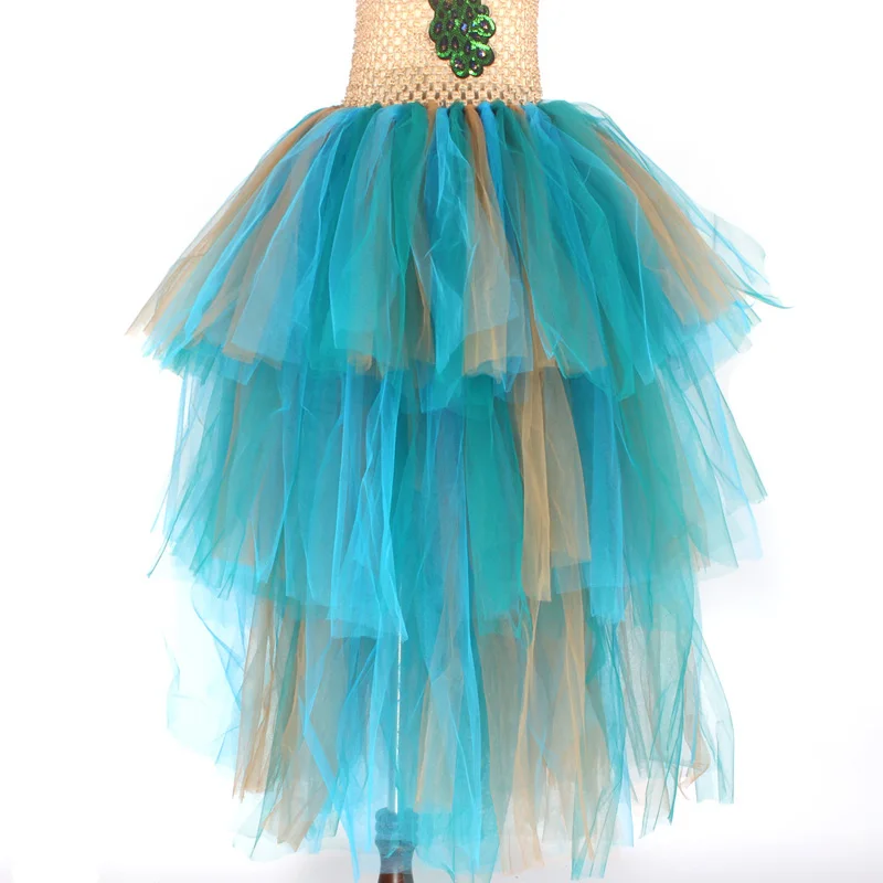 Винтажное бальное платье с павлином для девочек; Пышное Платье-пачка с перьями и повязкой на голову; детское вечернее платье принцессы для выпускного бала; костюм